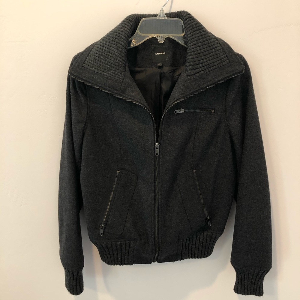 Express Grey Wool Blend Bomber Jacket Sz Small